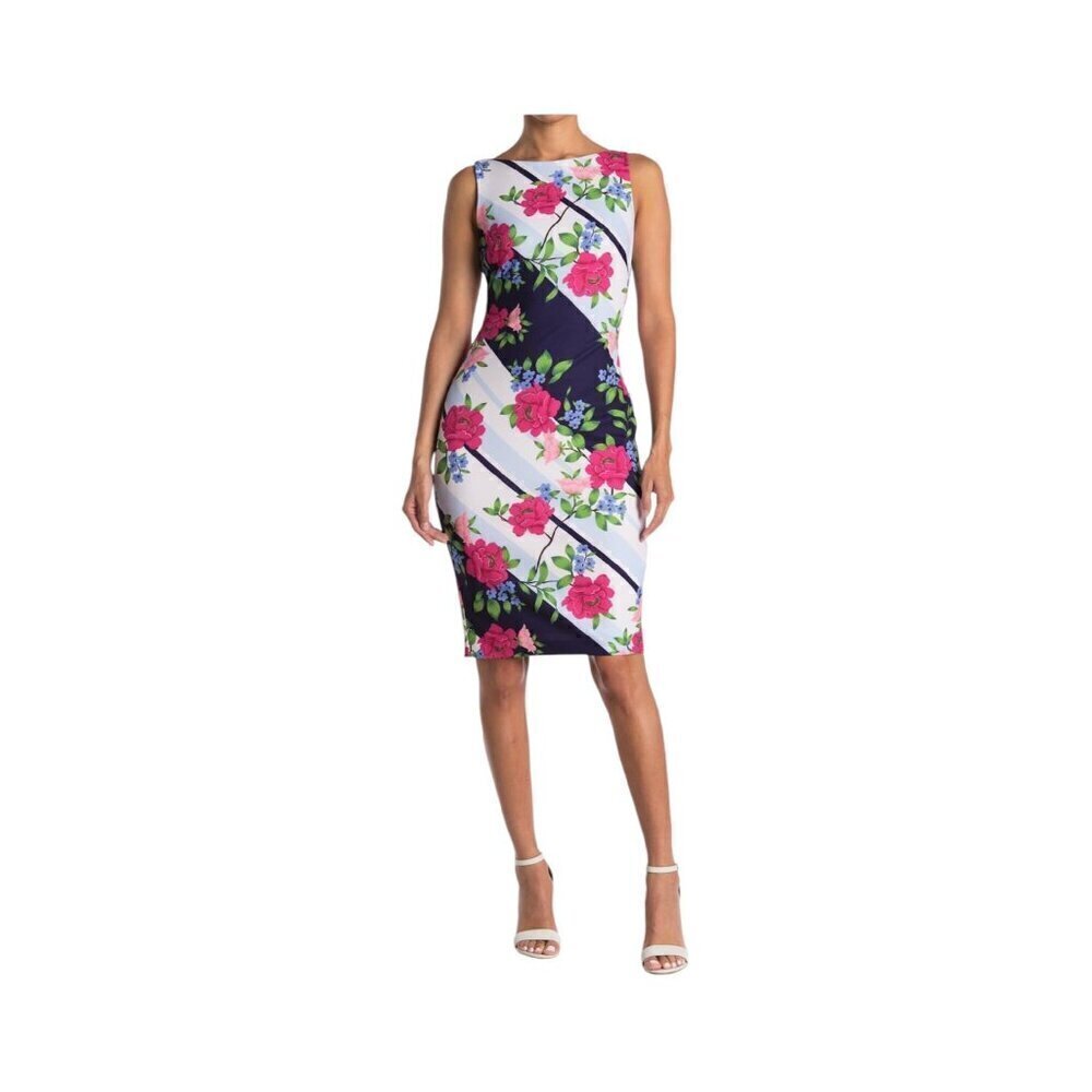 Vince Camuto Womens Colorful Floral Sleeveless High Neck Bodycon Dress Sz 14 New